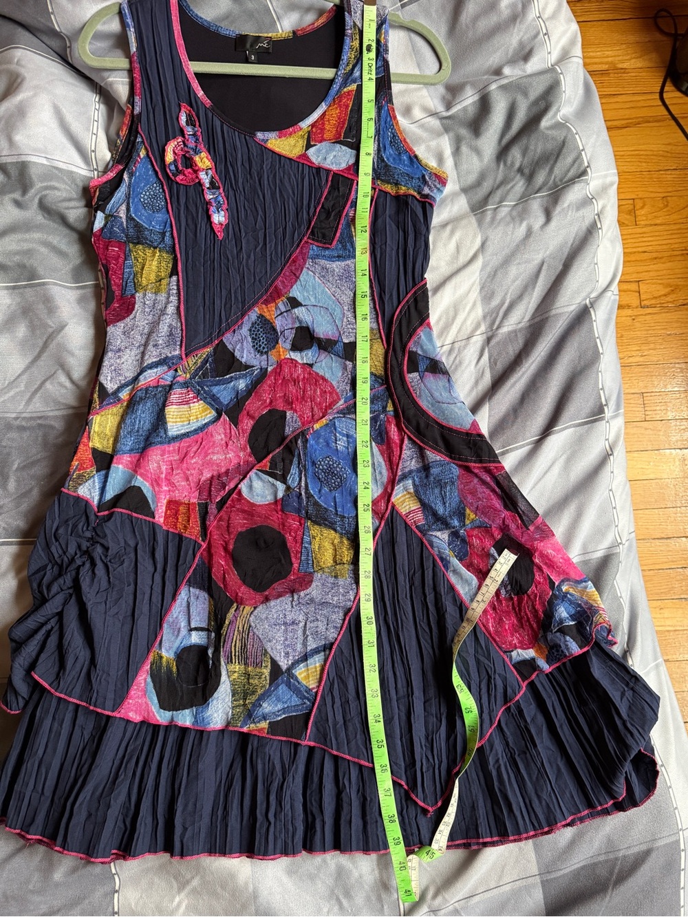 Vintage Y2K Mé Paris Asymmetric Patchwork Dress - Made in France Size T3 US 8/10 - Picture 9 of 9